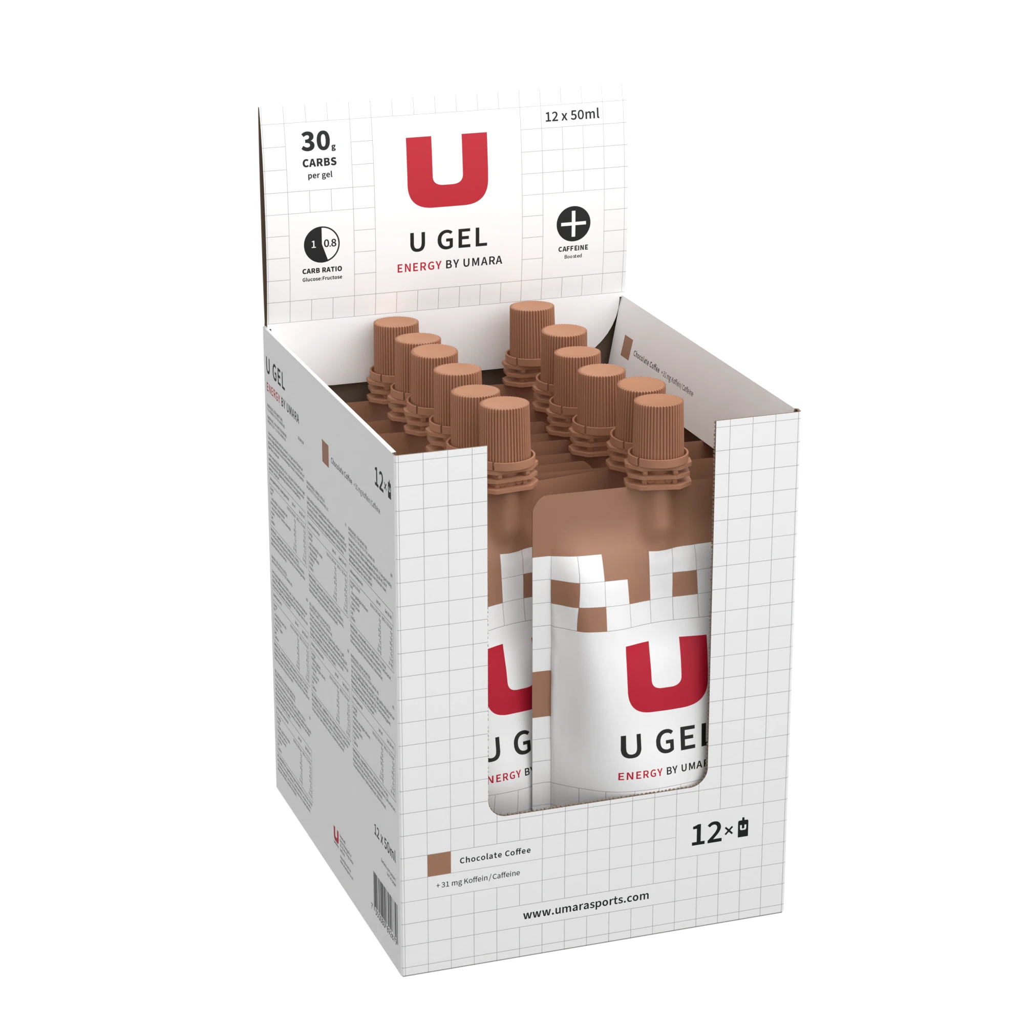 U Gel - Twist Cap (30g Carbs) Suklaa / Kahvi + Kofeiini (12-pack) - SAAPUU MARRASKUUSSA