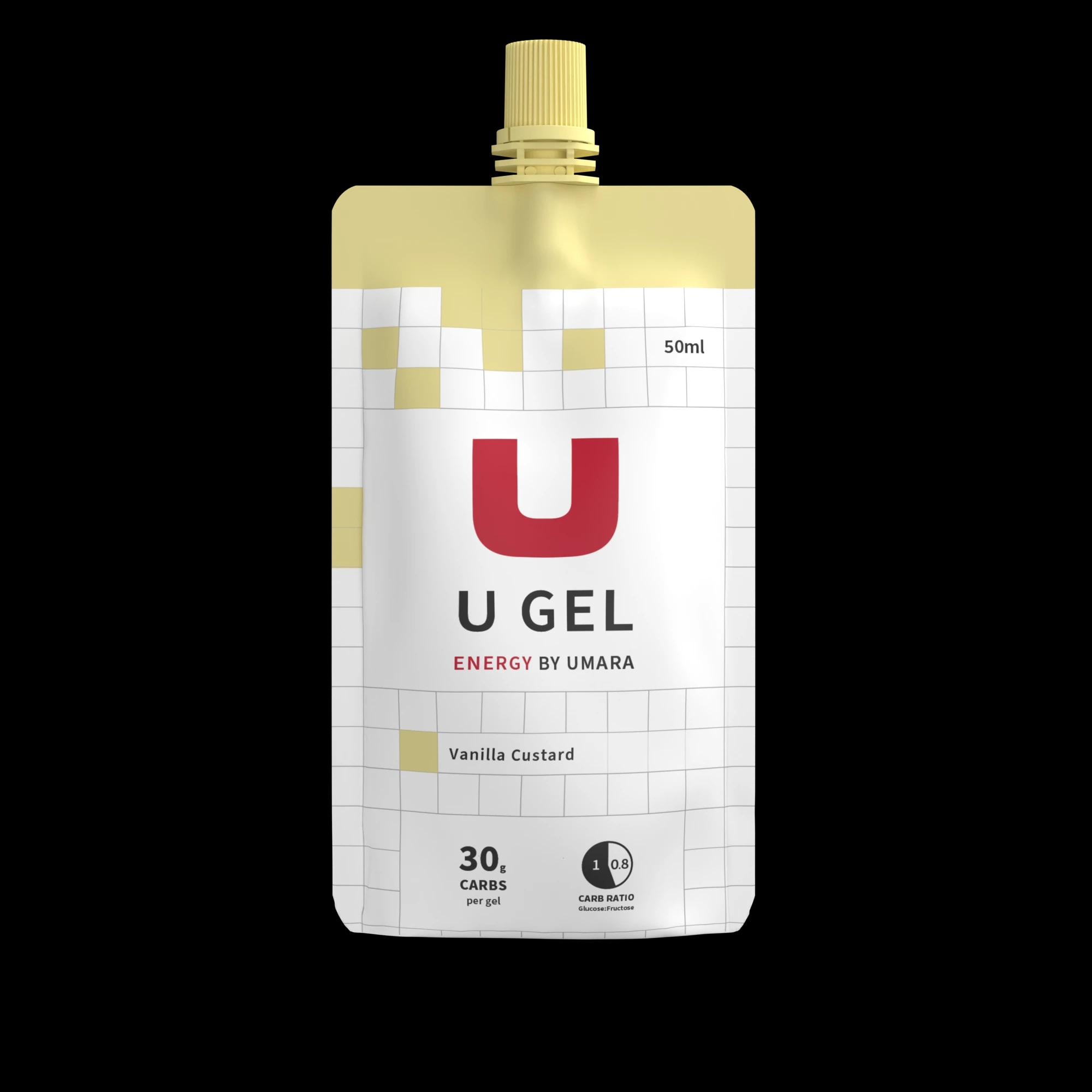 En vaniljsmakad U Gel Energy från Umara i en gul förpackning.